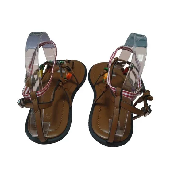 Zara Women’s Size 39 Brown Flat Thong Sandals Strappy Charms Boho Travel  Hippie - Picture 4 of 8